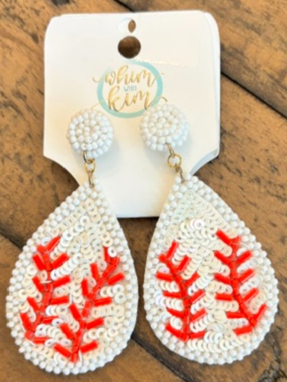Beaded Baseball Statement Earrings Red White Game Day Jewelry